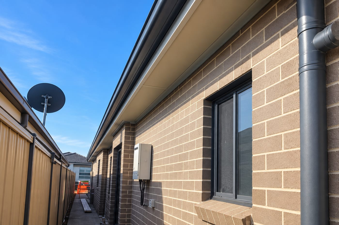 Gutter installation and brick exterior