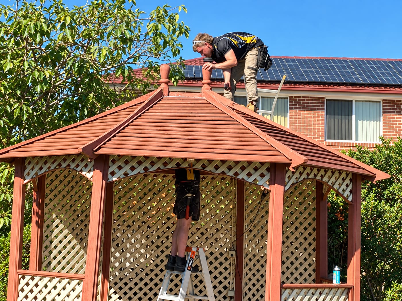 Gazebo roof repair in progress